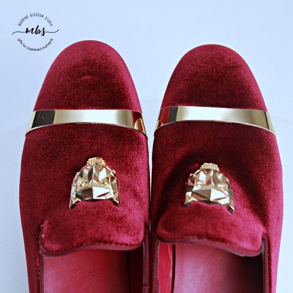 NWT Royal Shoes Velvet Loafers Red Gold Men 7.5 - Picture 10 of 14